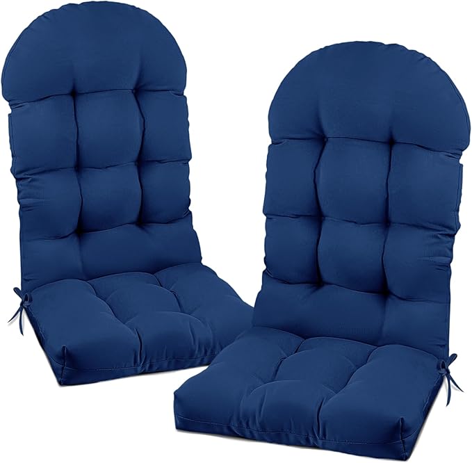 Outdoor Adirondack Chair Cushions Set of 2 Navy Blue Waterproof Rocking Chair Seat Cushion Replacement with Ties Thicken Non Slip High Back Outdoor Patio Chair Pads 47.24 * 19.69 * 4"