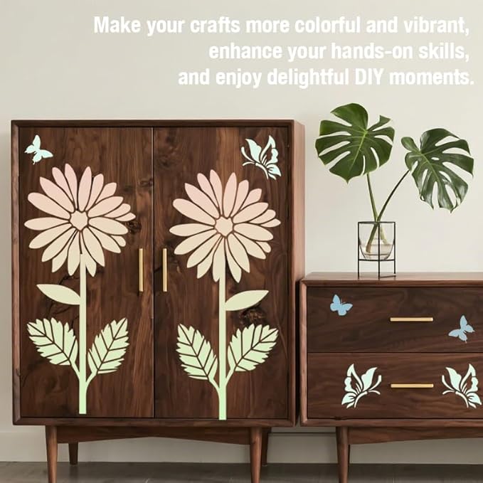 CeeVian Large Flower Stencils for Painting 9 Pieces Floral Templates Reusable Flower Stencil Wildflower DIY Art Stencils for Outdoors Garden Walls Lace Home Canvas Furniture Paper