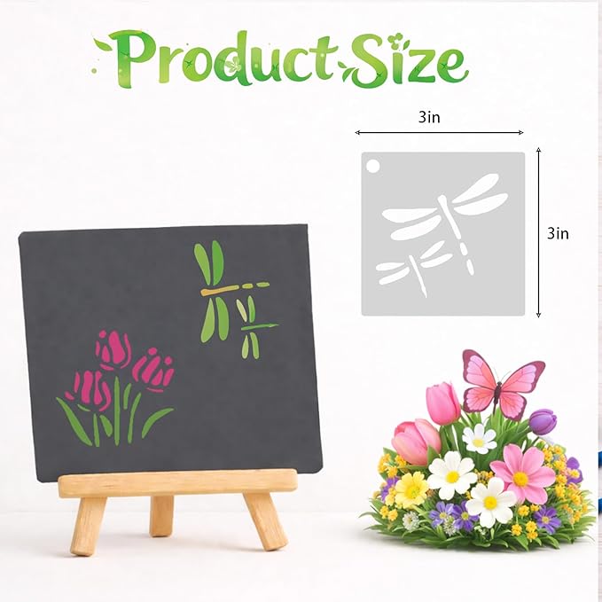 50 PCS Small Flower Stencils for Painting, Reusable Spring Stencils for Wood, Wall, Canvas & Cards, Holiday Crafts(3×3 Inch)