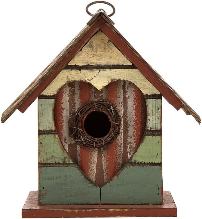 Glitzhome Hanging Bird House for Outdoor, 8.75" H Decorative Pet Cottage Distressed Heart Wooden Birdhouse for Outside, Garden Birdhouse for Bluebird Hummingbird Wren Finch Cardinals Cedar