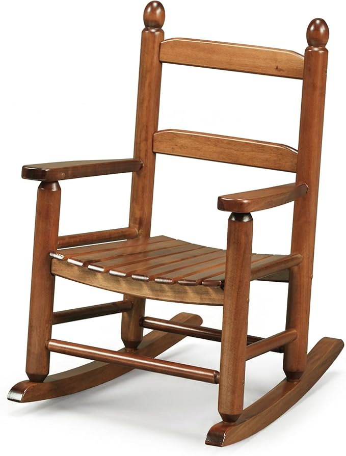 Outvita Kids Rocking Chair, Ergonomic Sturdy Toddler Rocking Chair with High Backrest & Rounded Armrests, Safe Solid Wood Baby Rocker Chair for Age 3-6, Outdoor, Living Room, Reading Room(Brown)