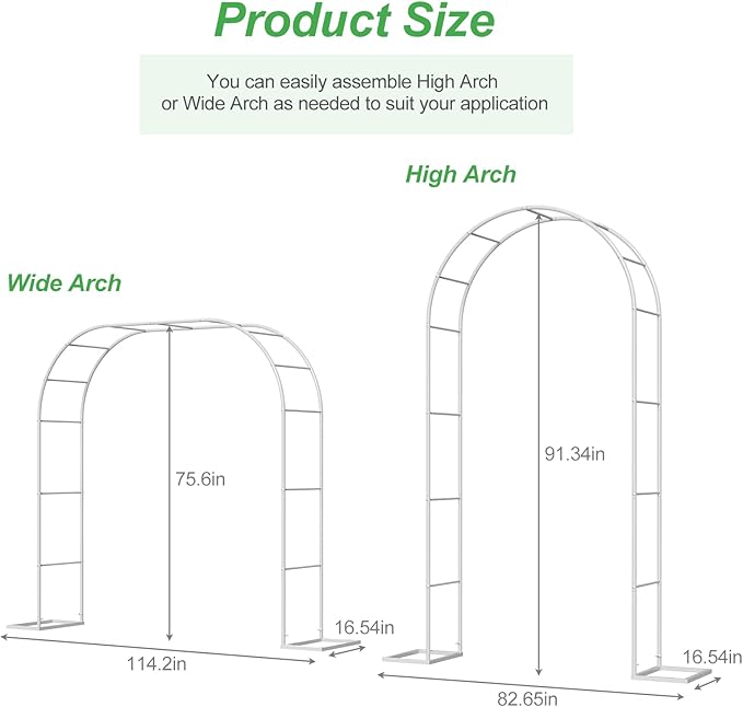 Metal Garden Arch Trellis Arbor, Wedding Arch Stand with Steel Frame,5.3'W * 7.6'H or 7.9'W * 6.3'H Ft,for Garden Arbor Trellis & Climbing Plant, Bridal Party & Ceremony Decorations (White)