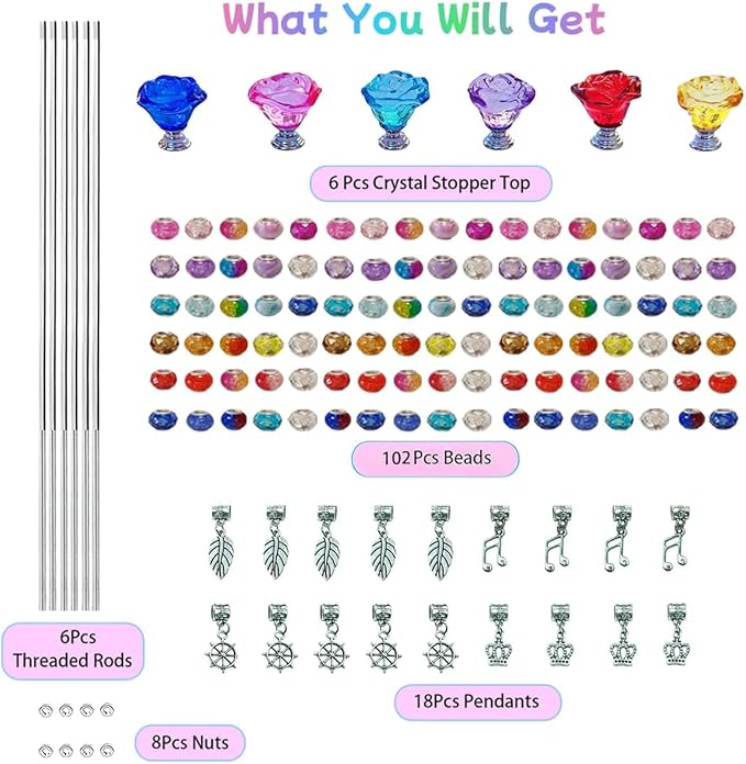 140Pcs DIY Fairy Wand Beaded Garden Stakes Kit Fairy Wands Kit for Different Festivals Fairy Garden Accessories Outdoor Fairy Garden Stakes Decorative (Rose)