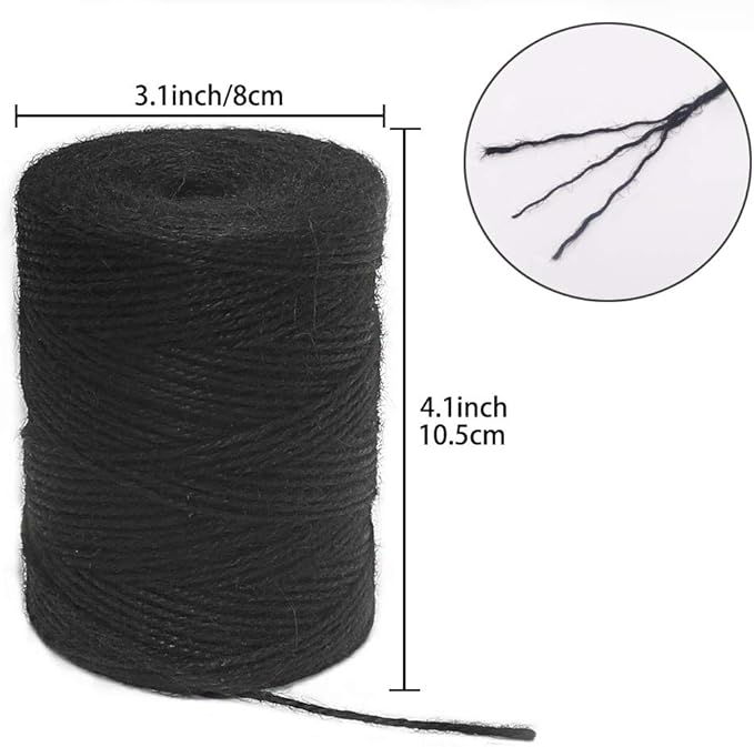 Vivifying 656 Feet Black Jute Twine, Natural 2mm Jute Cord for Crafts, Halloween Wrapping, Garden (Black)
