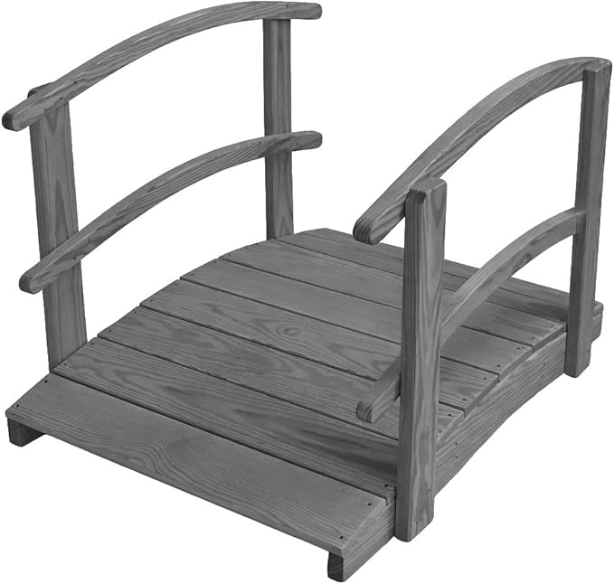 4 FT Grey Amish Made Garden Bridge with Double Rails for Walkway, Backyard Pond & Landscaping, Outdoor Wooden Footbridge for Koi Pond, Japanese Style Decorative Bridge, Made in USA