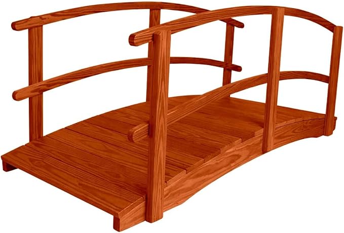 8 FT Cedar Amish Made Garden Bridge with Double Rails for Walkway, Backyard Pond & Landscaping, Outdoor Wooden Footbridge for Koi Pond, Japanese Style Decorative Bridge, Made in USA