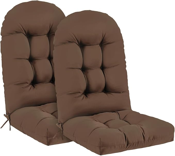 Outdoor Adirondack Chair Cushions Set of 2, 44x19x4 Inch Rocking Chair Cushion, High Back Patio Soft Seat Pad with Ties, Indoor Outside Use, Fade-Resistant & Waterproof, Brown