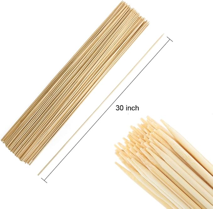 FLYPARTY Bamboo Marshmallow Roasting Sticks with 30 Inch 5mm Thick Extra Long Heavy Duty Wooden Skewers,Roaster Barbecue S'Mores Skewers Hot Dog Forks for Camping,Party,Kebab Sausage(120 Pcs)
