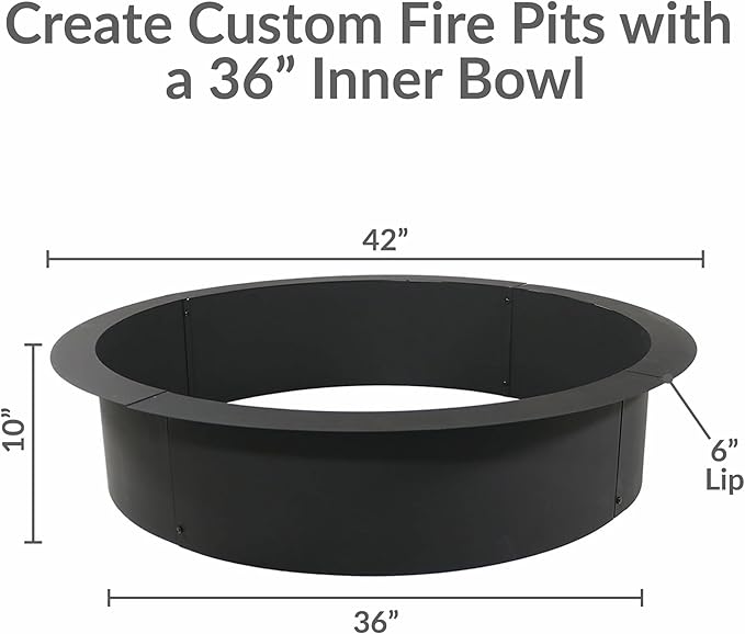 Sunnydaze Outdoor Fire Pit Ring - Heavy-Duty Round Steel Fire Ring Insert - DIY Above or In-Ground - 42-Inch Outer/36-Inch Inner Diameter