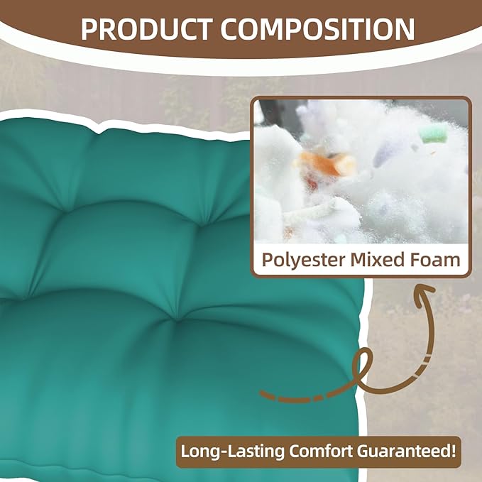 Outdoor Adirondack Chair Cushion, 44x19x4 Inch Rocking Chair Cushions, High Back Patio Soft Seat Pad with Ties, Indoor Outside Use, Fade-Resistant & Waterproof, Lake Blue