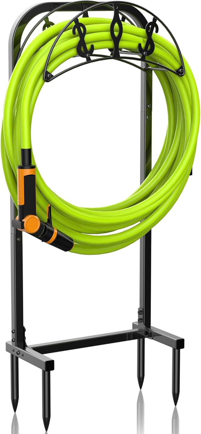 Garden Hose Holder, Freestanding Water Hose Holder with 4 Spikes, Heavy Duty Hose Reel Holds 150ft Hose, Hose Hanger, Hose Storage, Hose Organizer for Outside Lawn Yard