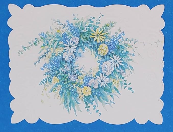 Poster Foundry Set of 3 - Blue Wreath Boxed Note Cards by Carol Wilson. 10 embossed 4x5 Die-Cut Notecards and Matching Envelopes in Decorative Gift Box with Magnetic Flap. NCP3000