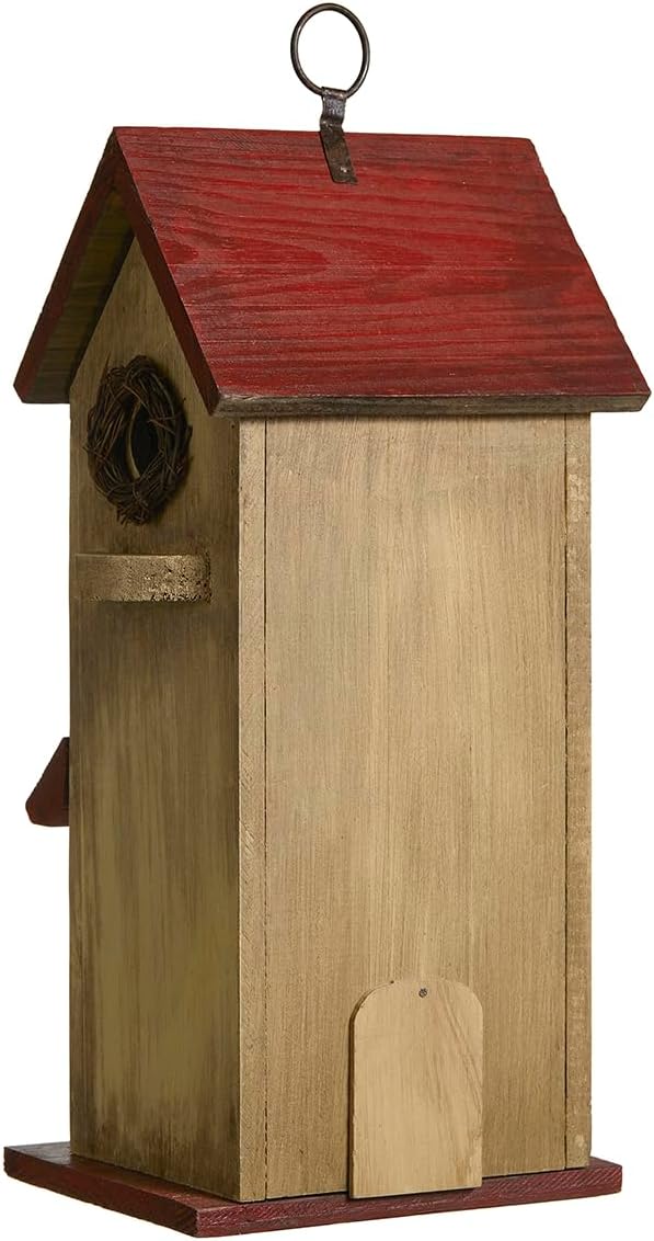 Glitzhome Bird Houses for Outdoor, Solid Wood Bluebird House for Outside, 14.25" H Rustic Distressed Hand Painted Decorative Birdhouse Nest Box Hanging Birdhouses for Patio Garden