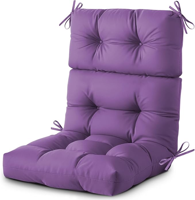 Outdoor/Indoor High Back Chair Cushion, Waterproof Outdoor Rocking Chair Cushion with Ties, Tufted Replacement Seat Cushions for Outdoor Furniture, Purple