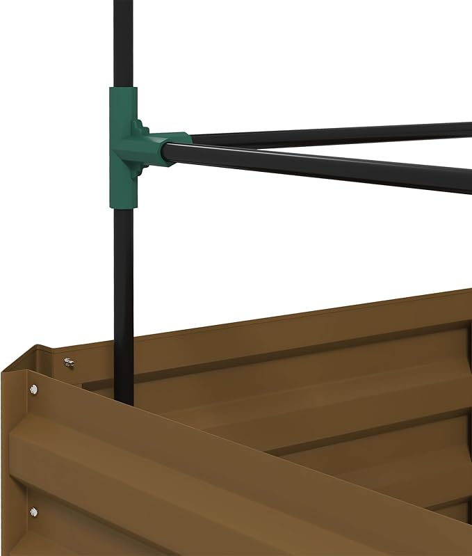 Outsunny Galvanized Raised Garden Bed, 55" Tall Outdoor Planter Box with Trellis Tomato Cage and Open Bottom for Climbing Vines, Vegetables, Flowers in Backyard, Garden, Patio, Brown