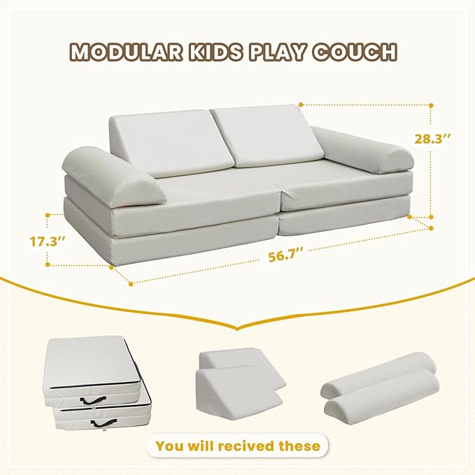 jela Kids Couch, Waterproof Kids Modular Sofa for Outdoor & Indoor, UV Resistant Child Sectional Sofa, Foam Play Couch Playhouse Play Set for Children Adults(Sand Beige)