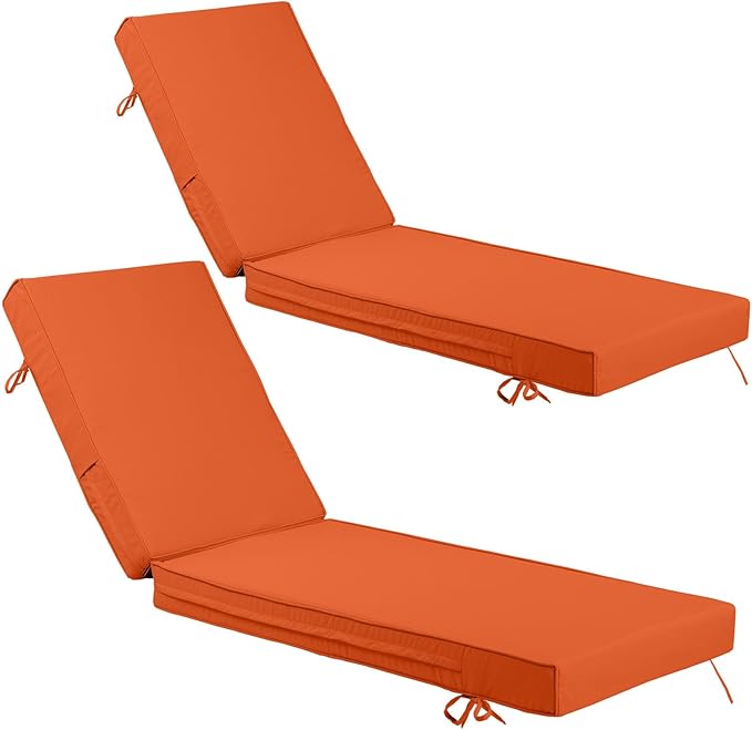 Chaise Lounge Cushions Outdoor Set of 2, Waterproof & Fade Resistant Patio Lounger Cushions, Replacement Sun Lounger Pads with Removable Cover for Pool, Deck, Lawn Furniture