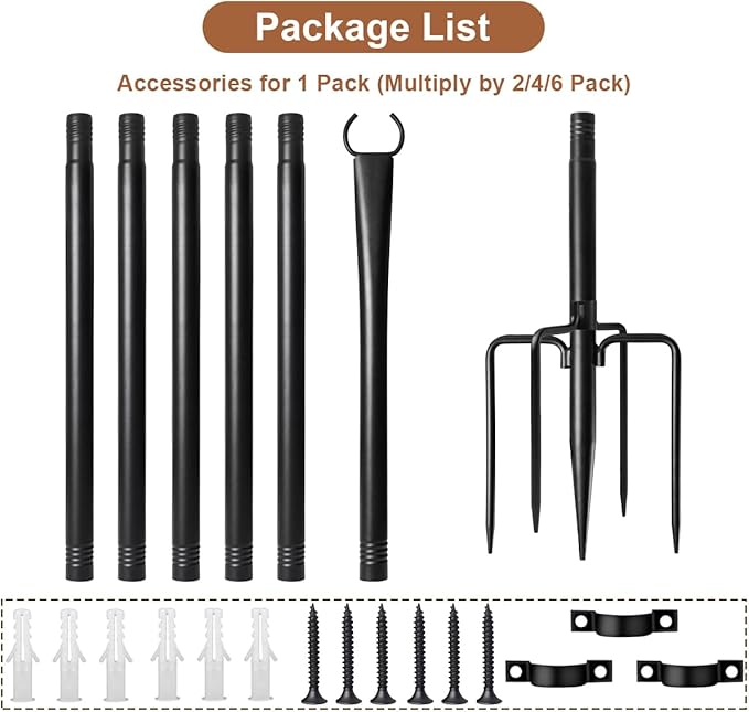 6 Pack String Light Poles for Outside, Heavy-Duty Metal Poles for Outdoor String Lights with Fork, Adjustable Lighting Hanging Accessories for Patio Decor Pergola Backyard Garden Outside Decorations