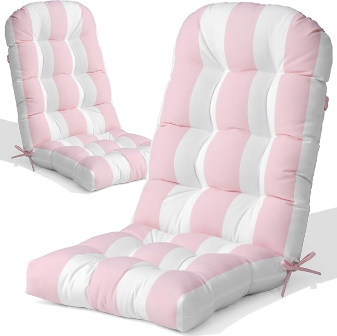 Crestlive 50x20x4 Inch Adirondack Chair Cushion Outdoor Rocking Chair Cushions Water Resistant High Back Patio Chair Cushions Set of 2 Thick Patio Replacement Cushion Pink Stripe