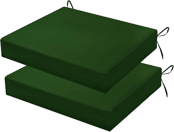 Outdoor Chair Cushions Set of 2, 18.5 x 16 Inch Patio Chair Cushions, Water Resistant, Non-Slip Ties (Forest Green)