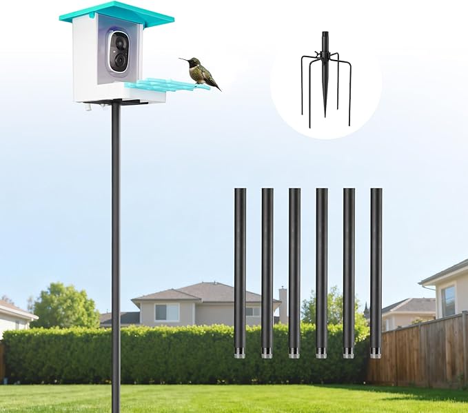 Bird Feeder Pole Kit 80.5 Inch, Outdoor Heavy Duty Birdhouse Pole, 6 Base Adjustable Bird Feeder Holder (for G08,G11Bird Feeder)