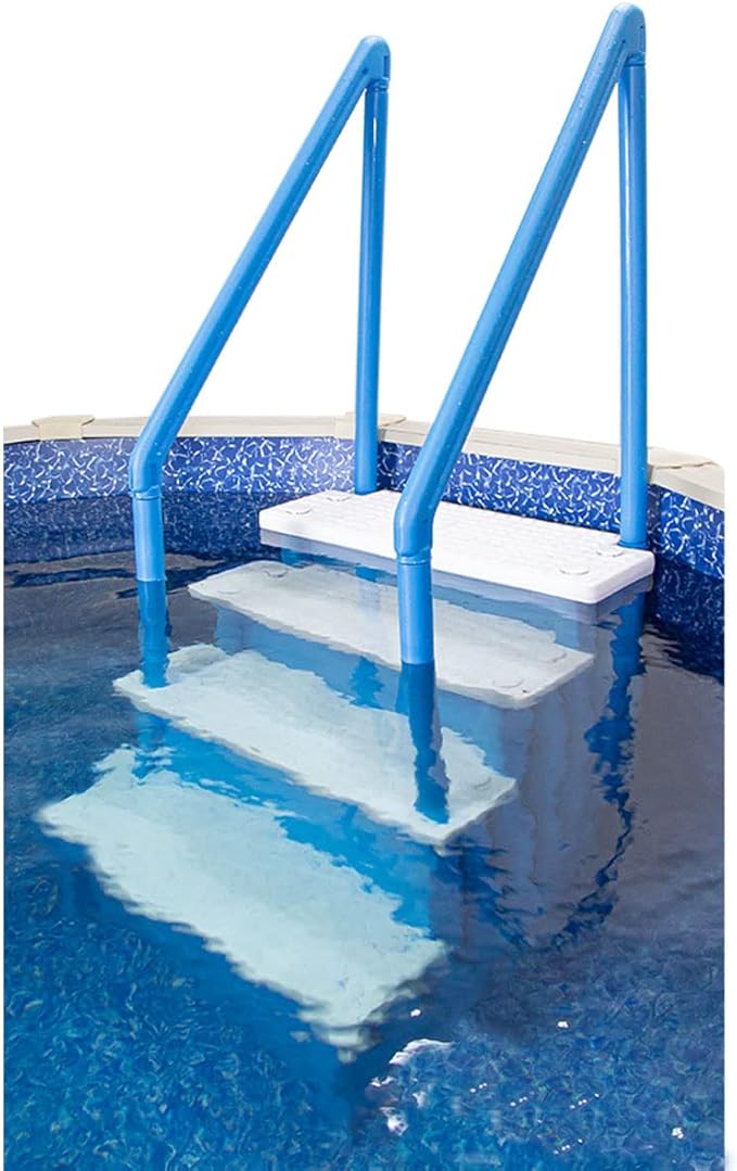 Aqua Select Above Ground Anti-Slip Pool Steps to Deck | Safety Swimming Pool Ladder | Designed for Above Ground Swimming Pools | Holds Up to 250 Pounds | Blue w/White Steps