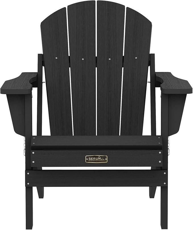 SERWALL Folding Adirondack Chairs Patio Chairs Lawn Chair Outdoor Weather Resistant for Patio Garden, Backyard Deck, Fire Pit - Black