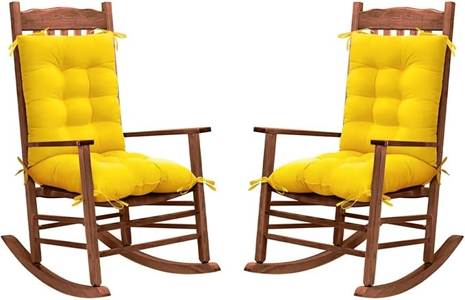 2 Pack Rocking Chair Cushion for Indoor Outdoor Patio Seat Cushion Pad for Patio Wicker Lounge Rocking Chair Yellow