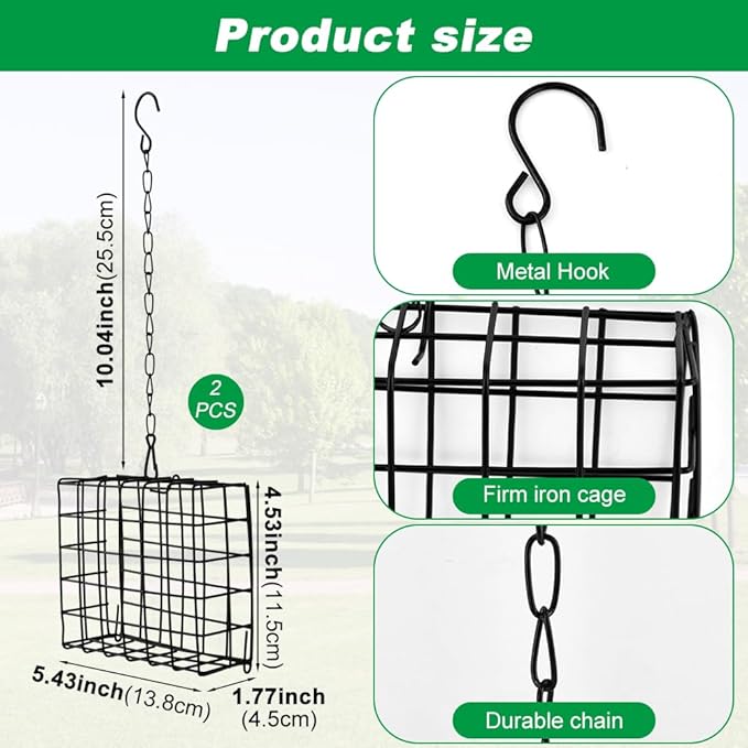2Pcs Bird Feeder for Outdoors Suet Cage Bird Feeder,Suet and See d Block Cage,Hanging Birds Feeder,Hanging for Garden Yard Outside - Suet Cake Feeders fo Attracting Birds