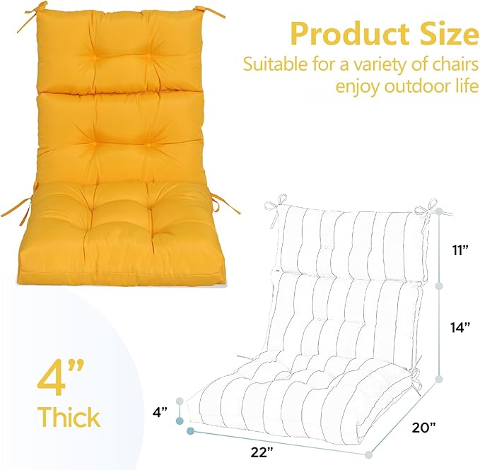 High Back Chair Cushions Set of 2, Adirondack Chair Cushion with Waterproof, Rocking Chair Cushion for Outdoor Patio, Garden Porch 45”x 22”x 4 (2, Yellow B)