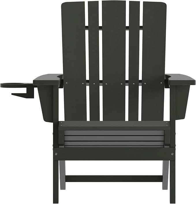 Flash Furniture Halifax Adirondack Chairs with Cup Holders, Weather Resistant Poly Resin Adirondack Chairs, Set of 2, Black