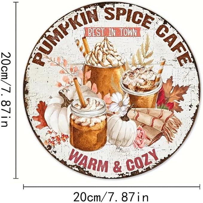 Metal Retro Shell Gasoline Wall Art, Creativity Art Decorations, Garden Sign Outside Decor，Wall Sculpture， Hanging Sculpture for Living Room Dining Room Bedroom Yard Outdoor Decor (Halloween Pumpkin Cafe)