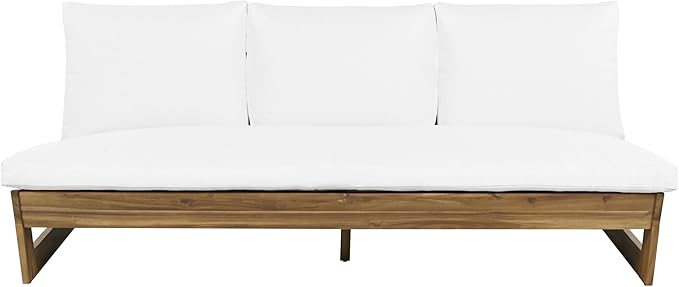 Christopher Knight Home Wicos Modern Acacia Wood Outdoor Sofa with Cushion, Wood Patio Sofa Chair Armless Design, Garden Backyard Outdoor Lounge Sofa Couch with Water-Resistant Cushion, Teak+White