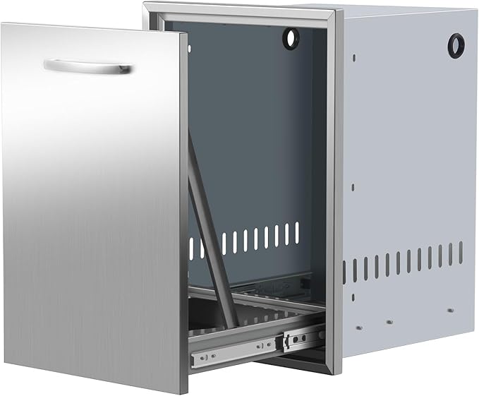 Built-in Single Trash Drawer 17" W x 23" H x 16" D Pull-Out Tray Outdoor Kitchen Stainless Steel Trash Drawer with Handle Storage Trash Bins or Propane Tank for BBQ Island Grill Station