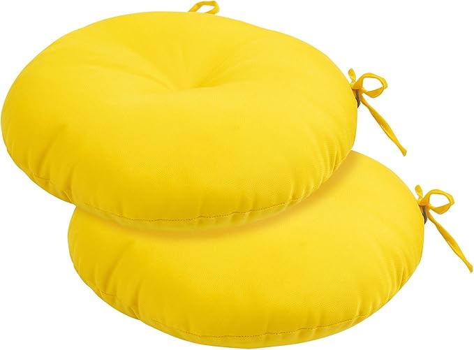 FUNHOME Bistro Chair Cushions 15 inch,Set of 2,Tufted Round Chair Cushions with Ties,15"x15"x4",Water Resistant Round Seat Cushion for Barstool Chairs,Patio Garden Kitchen Outdoor Furniture(Yellow)