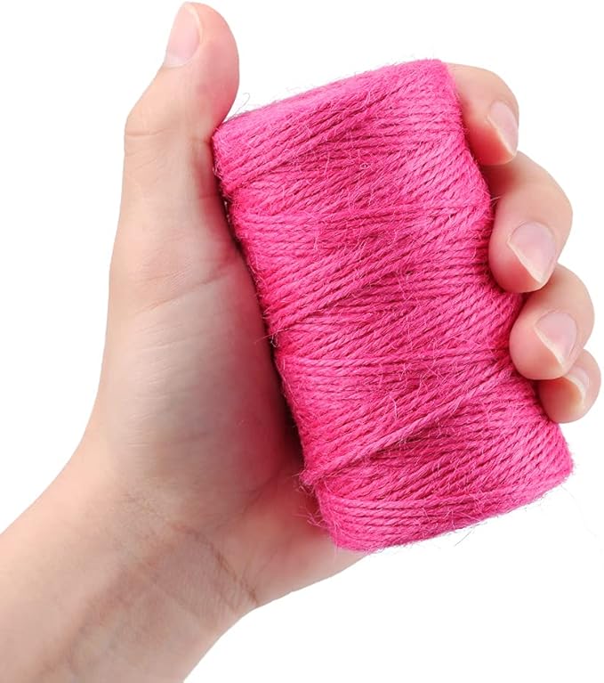 jijAcraft Jute Twine, 328 Feet, 2mm Natural Colored Rose Red Twine for Gift Wrapping, Climbing Plants, Garden Craft & DIY Christmas Decoration