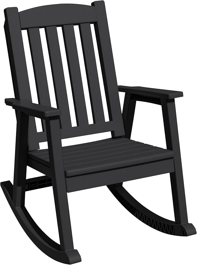 Greesum Outdoor Rocking Chair, 300lbs All-Weather Patio Rocker, Rust-Proof & UV-Resistant, Comfortable Smooth Glide for Deck, Porch, Lawn, or Garden, Black