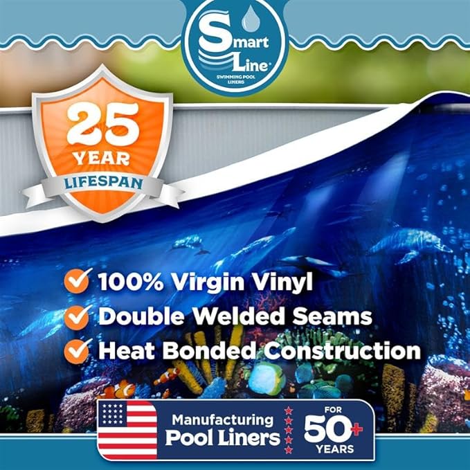 Smartline 24 ft Round Swimming Pool Liner | Antilles Dolphin | Overlap Style | 48-52 Inch Wall Height | 25 Gauge Heavy Duty Virgin Vinyl | Designed for Steel Sided Above Ground Pools