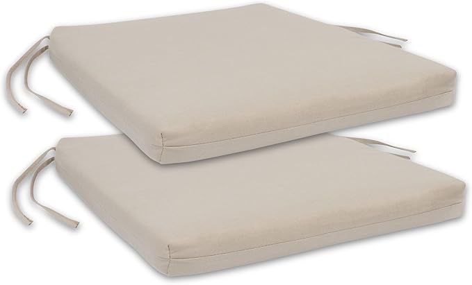Shine Company Weather-Resistant Outdoor Rocking Chair Seat Cushions, 22"x20", Performance Fabric with Foam Core, Removable Cover with Ties, Set of 2, Khaki