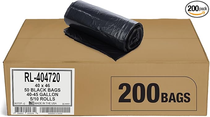 Aluf Plastics 40-45 Gallon Trash Bags (2 MIL - Pack of 200) 40" x 46" - Large Heavy Duty Can Liners - Plastic Black Garbage Bags for Lawn, Leaf, Contractor, Yard, Outdoor use
