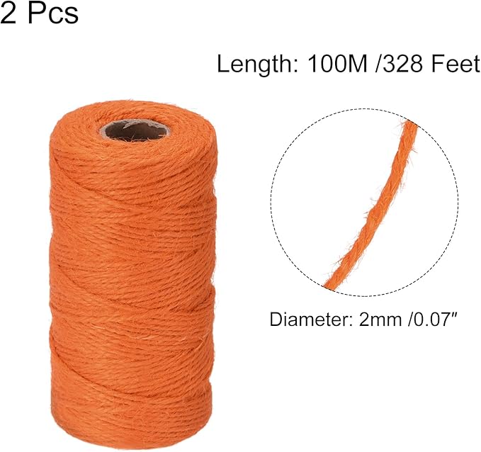 MECCANIXITY 328 Feet Garden Twine, 2mm Craft Jute Twine String Jute for Artwork, DIY Crafts, Gift Wrapping, Orange Pack of 2