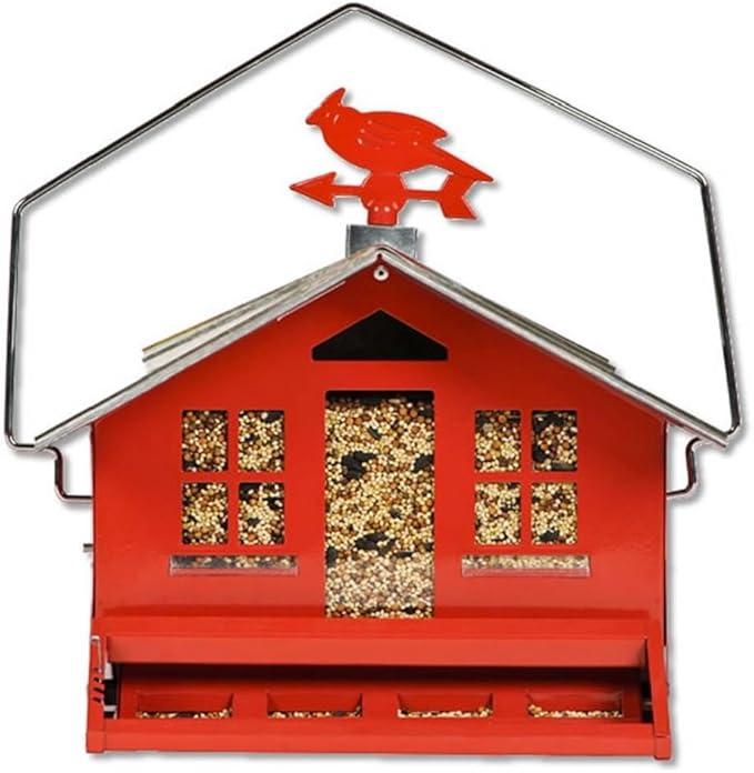 Perky-Pet Squirrel-Be-Gone II Country House Bird Feeder with Weathervane - 8 lb Seed Capacity - Squirrel Proof Wild Bird Feeder for Outdoors - Durable Construction - Rustic Outdoor Decor - 338, Red