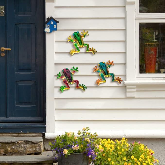 Frog Decor, Outdoor Wall Art, Metal Frog Wall Decor for Fence, Garden, Patio, Yard, Outside Gifts for Adults (3 Pieces)