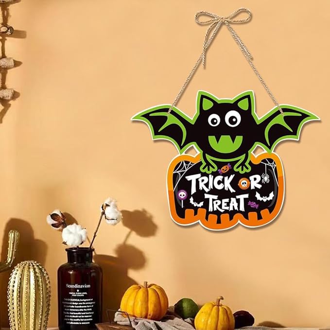 Halloween Door Decorations Bats Hanging Sign Front Door Hanger Wreath Decor Indoor Outdoor Decor for Halloween Party Home Farmhouse Wall Porch Yard Window Decoration Supplies