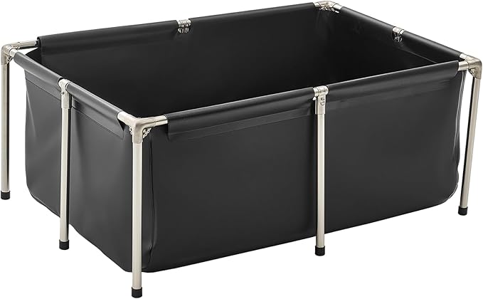 VEVOR Canvas Fish Pond, 126.8 Gal Above Ground Fish Pond, Foldable PVC Koi Tank, Rectangular Goldfish Tank with Stable Frame and Drain Valve, for Aquaculture, Koi Breeding, and Irrigation (Black)