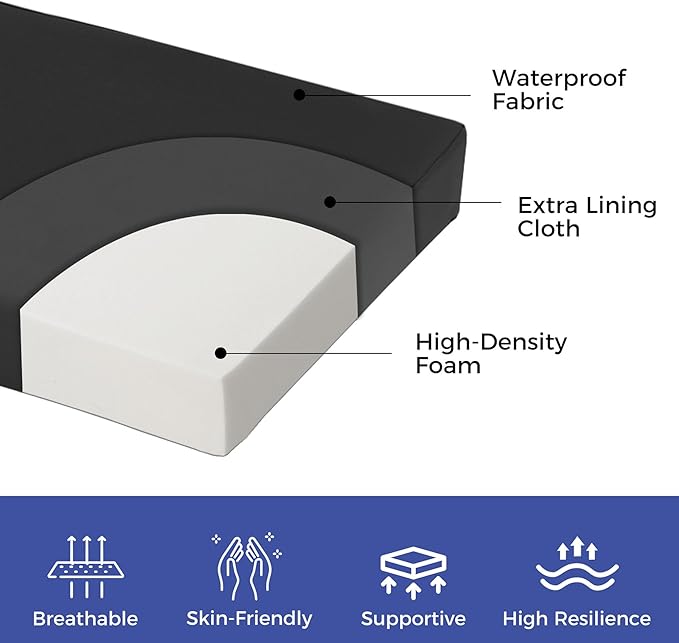 Outdoor Bench Cushions for Outdoor Furniture, 45x18x3 Inch, Waterproof Bench Pillow, Fade Resistant Long Bench Seat Pads for Garden, Indoor, Porch Swing, Black