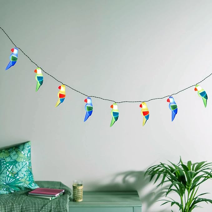 Multicolor Parrot String Lights, 8.5Ft Parrot Camping Outdoor Party Lights with 10 LED Multicolor Parrot Lights, Summer Patio Decorations String Lights for Bedroom Home Decks Party Lighting