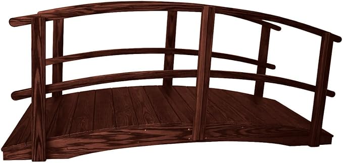 8 FT MAHOGANY Amish Made Garden Bridge with DOUBLE RAILS for Walkway, Backyard Pond & Landscaping, Outdoor Wooden Footbridge for Koi Pond, Japanese Style Decorative Bridge, Made in USA