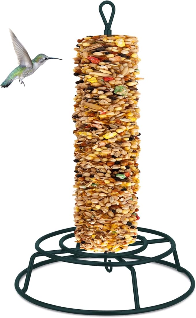 Honeydak 1 Pcs Cylinder Bird Feeder Outdoor Seed Holder for Large Small Cylinders Metal Suet Cake Feeder Backyard Wild Birds Feeding Bird Container for Outdoors Garden (Dark Green)
