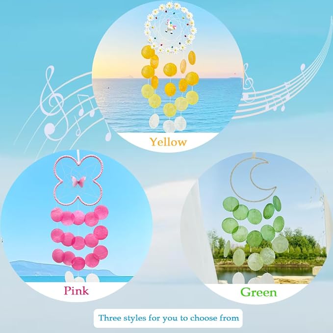 Chic Capiz Shell Wind Chime, Handmade Beach Wind Chimes for Outside, House Decoration for Courtyard, Window, Porch, Unique Gifts for Women (Yellow)